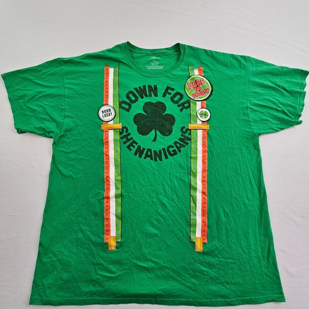 Down For Shenanigans St Paddy's Day Green Short Sleeve Cotton T-Shirt Men's 3XL